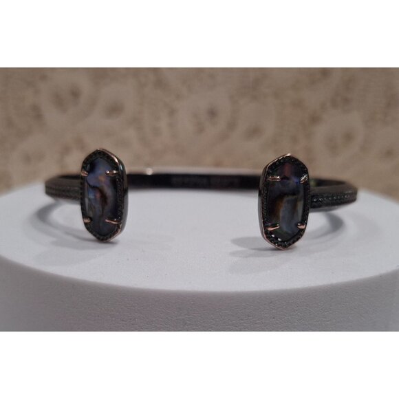 EUC Kendra Scott Elton Abalone Gunmetal Cuff Bracelet - Picture 2 of 10